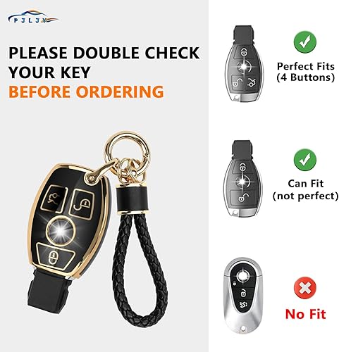 Miniatura 2 de PJLJY Funda para llavero, compatible con Mercedes Benz C E S M CLS GLK G Class, TPU 360 grados, carcasa inteligente con llavero (negro)