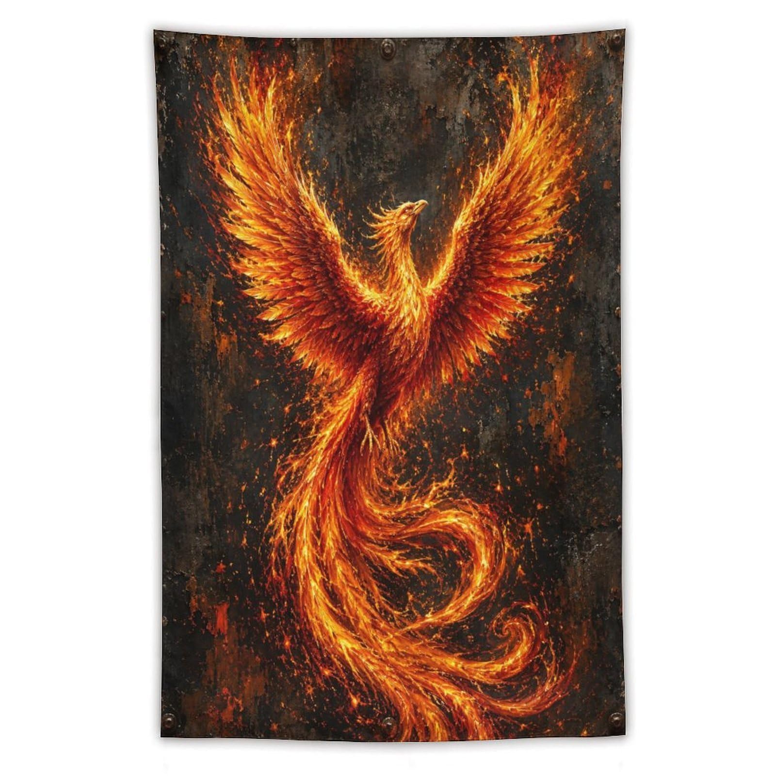 H3B8U2Y5 Blazing Fire Phoenix Wall Tapestry, Surrealist Style, College Dorm