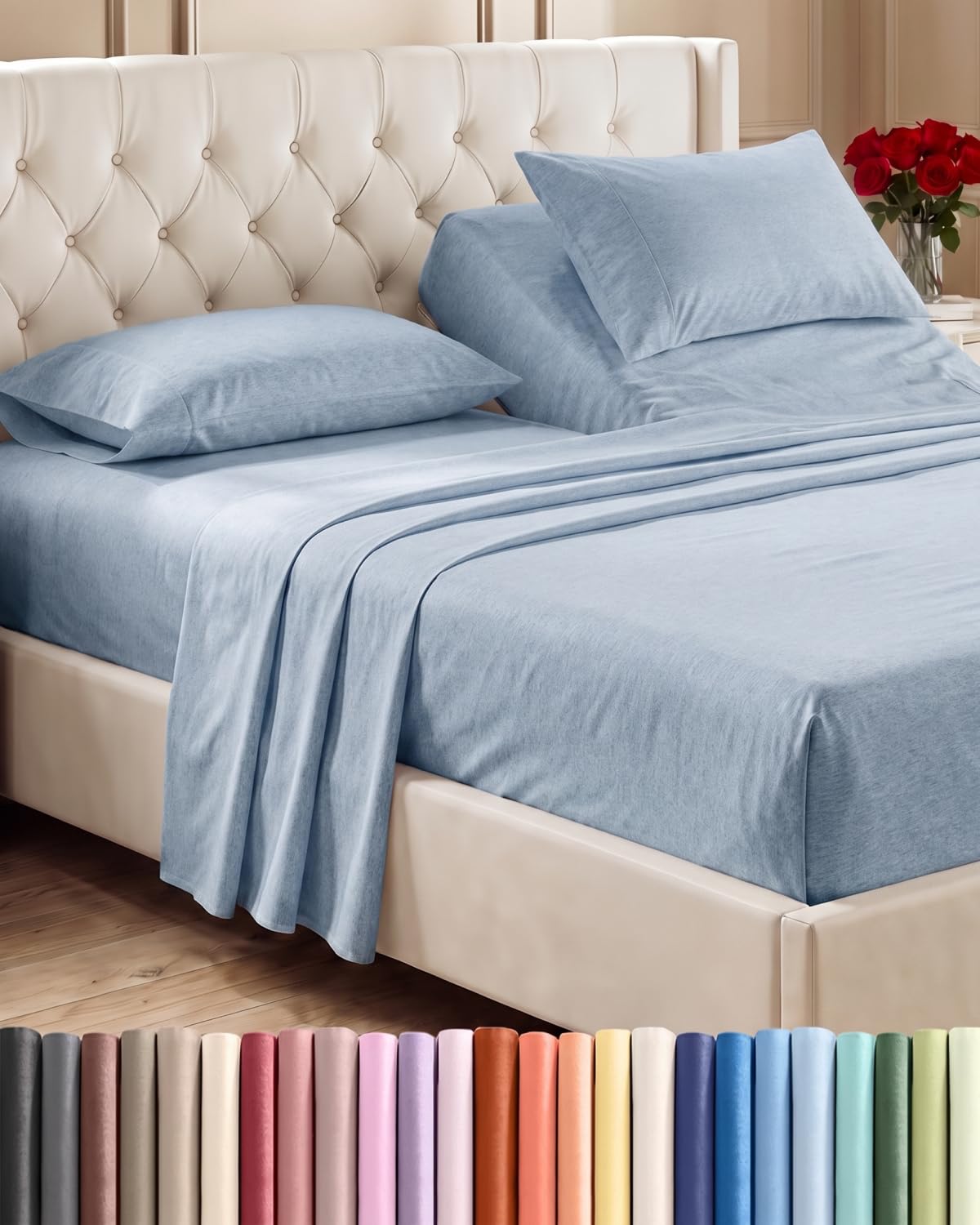 Flex Top Split Head King 4 Piece Sheet Set - Ultra-Soft - Heathered Blue