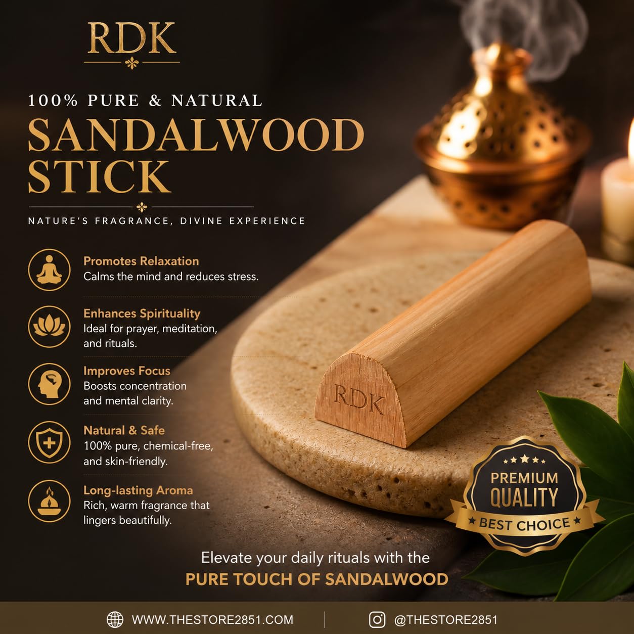 RDK® Pure Quality Mysore Sandalwood Stick Natural Safed Chandan Wood for Pooja Tilak Havan & Beauty 50-60 Grams 1