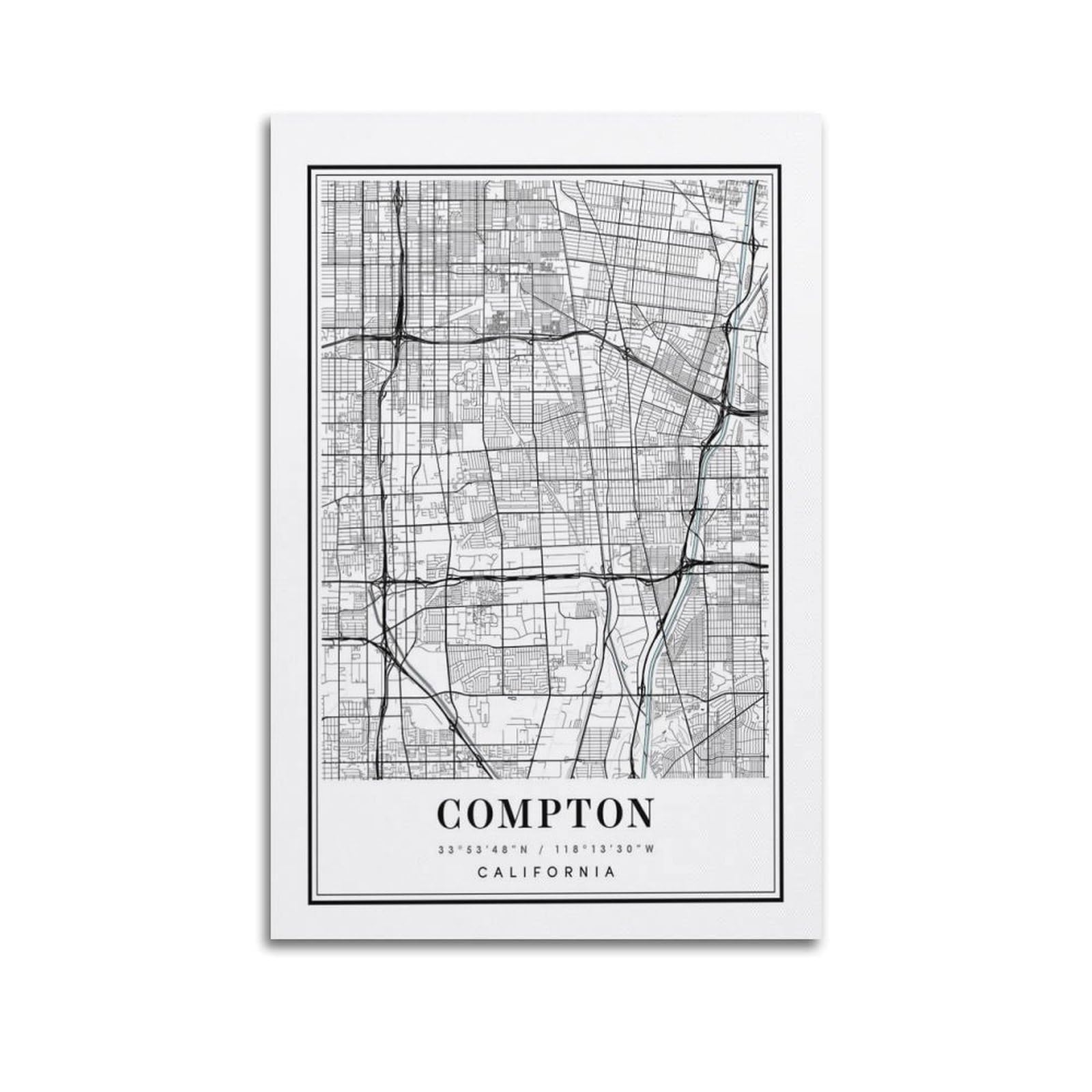 xiaoxiaoshen Compton California Map Canvas Poster Wall Art Prints Room Aesthetic Murals Bedroom And Living Decorations 20x30inch(50x75cm)