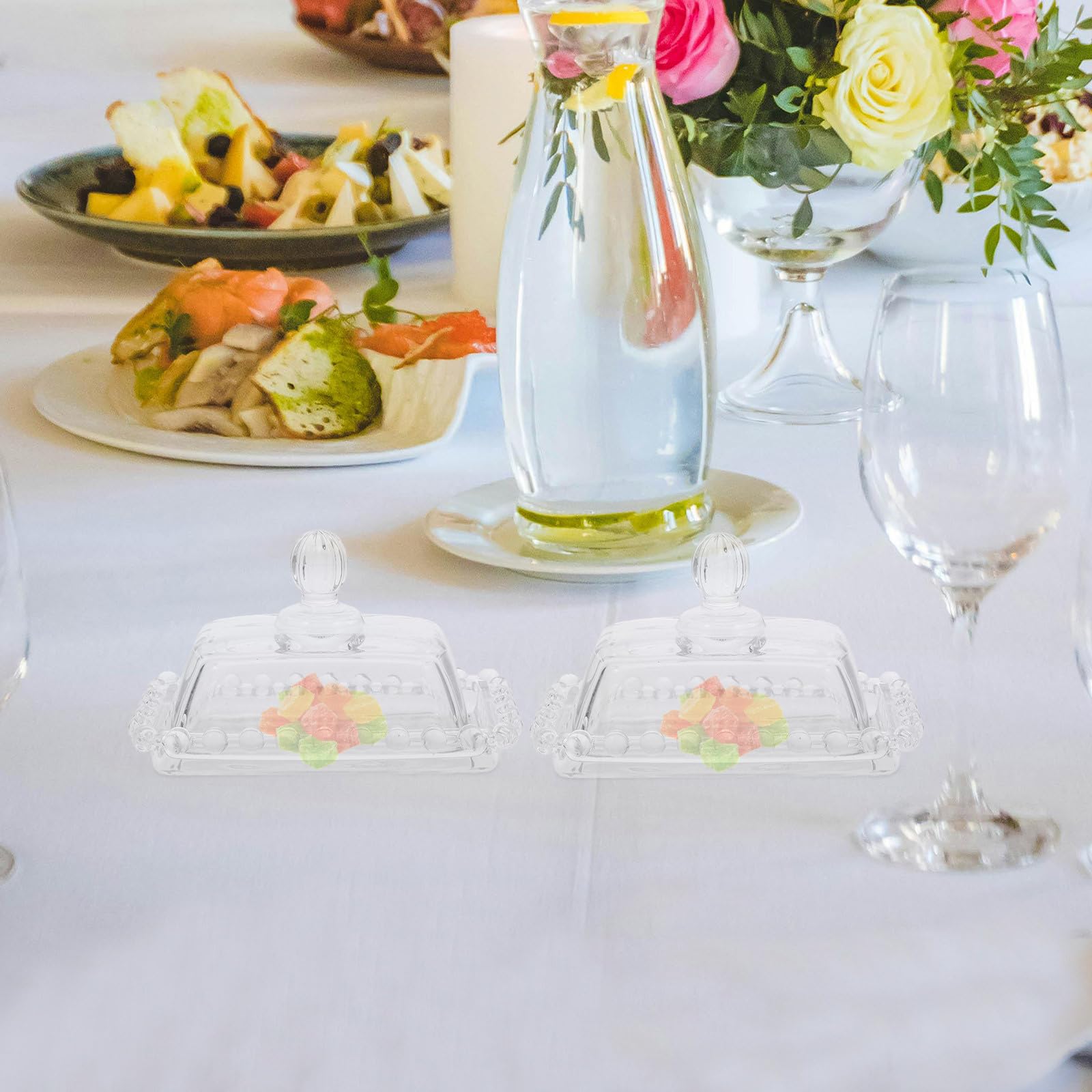 Beurrier en verre avec couvercle pour garder le beurre ou le fromage frais, élégant design classique plat à bonbons et assiette à gâteau, pour pendaison de crémaillère ou mariage