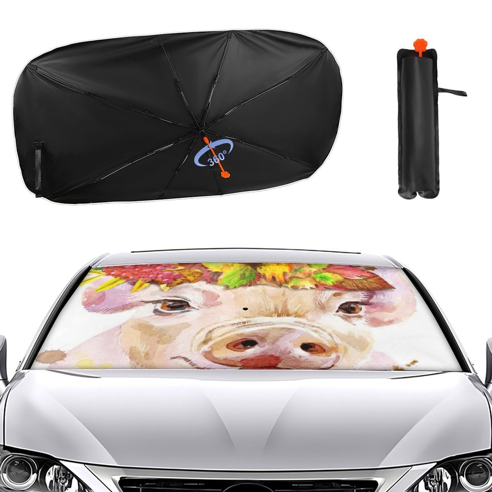 Amazon | サンシェード 水彩豚のリースの葉 車用サンシェード 車用遮光