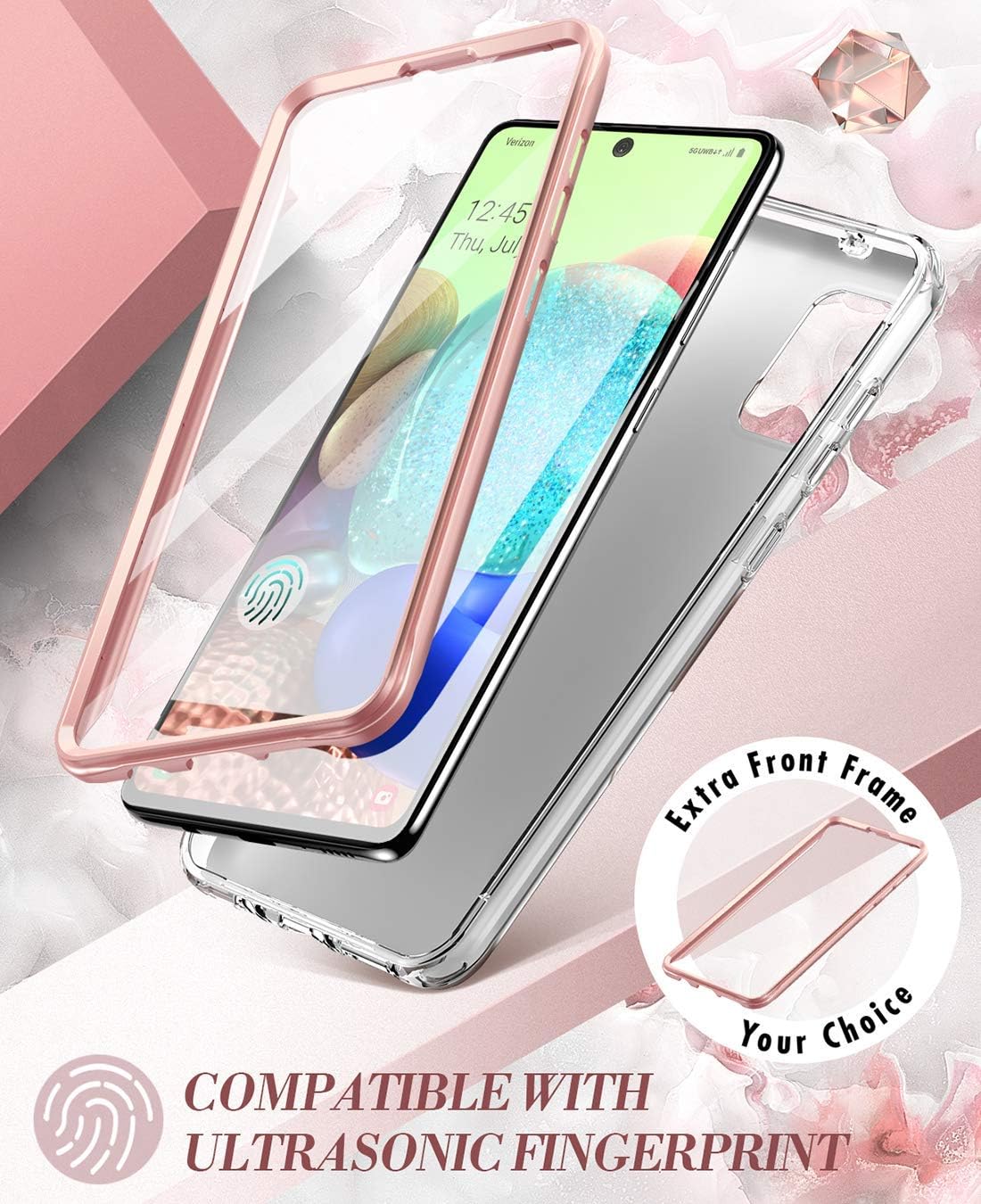 Featured Product Popshine Marble Case for Samsung Galaxy A71 5G UW (Verizon Version), [Not Fit Galaxy A71 4G and A71 5G] Premium Hybrid Full Body Protective Flexible Case, Built-In-Screen Protector, Liquid Marble Pink