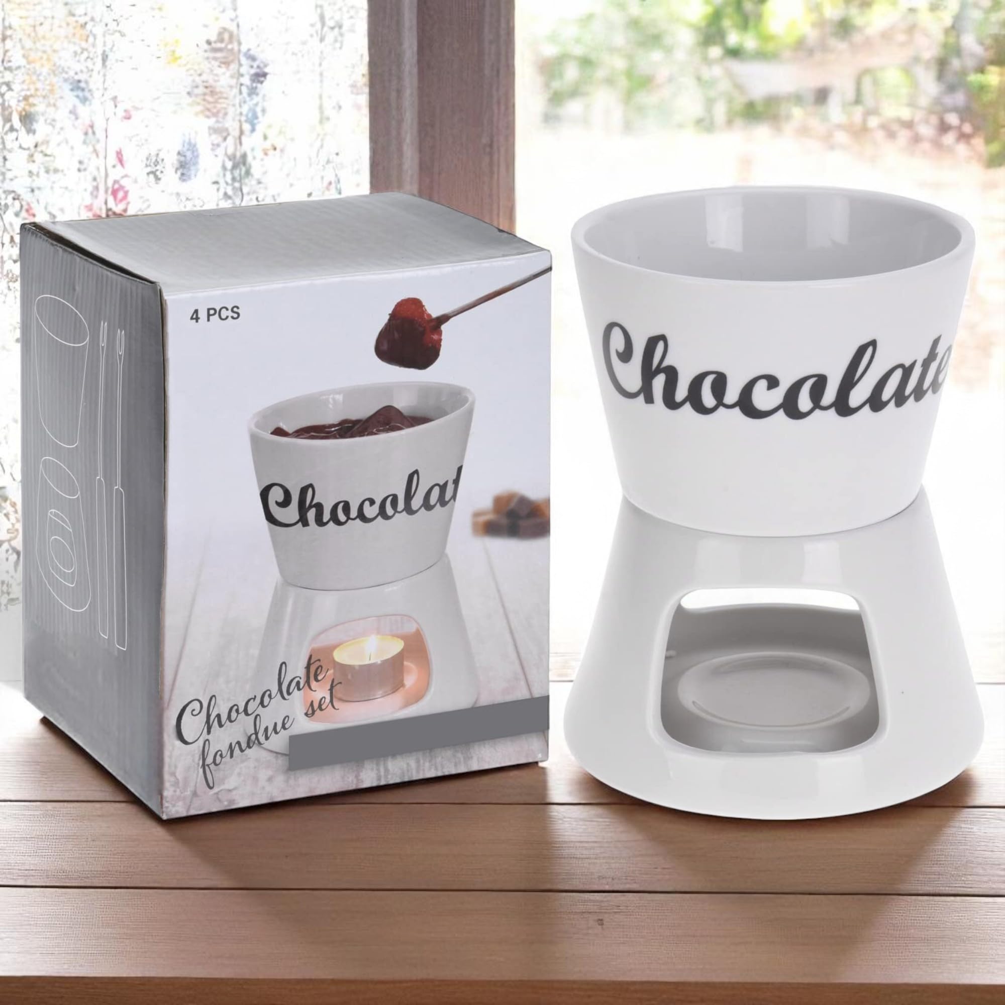 MIJOMA Set per fonduta di cioccolato, con 2 forchette per fonduta di cioccolato, Ø ca. 12 x 15 cm, colore: Bianco