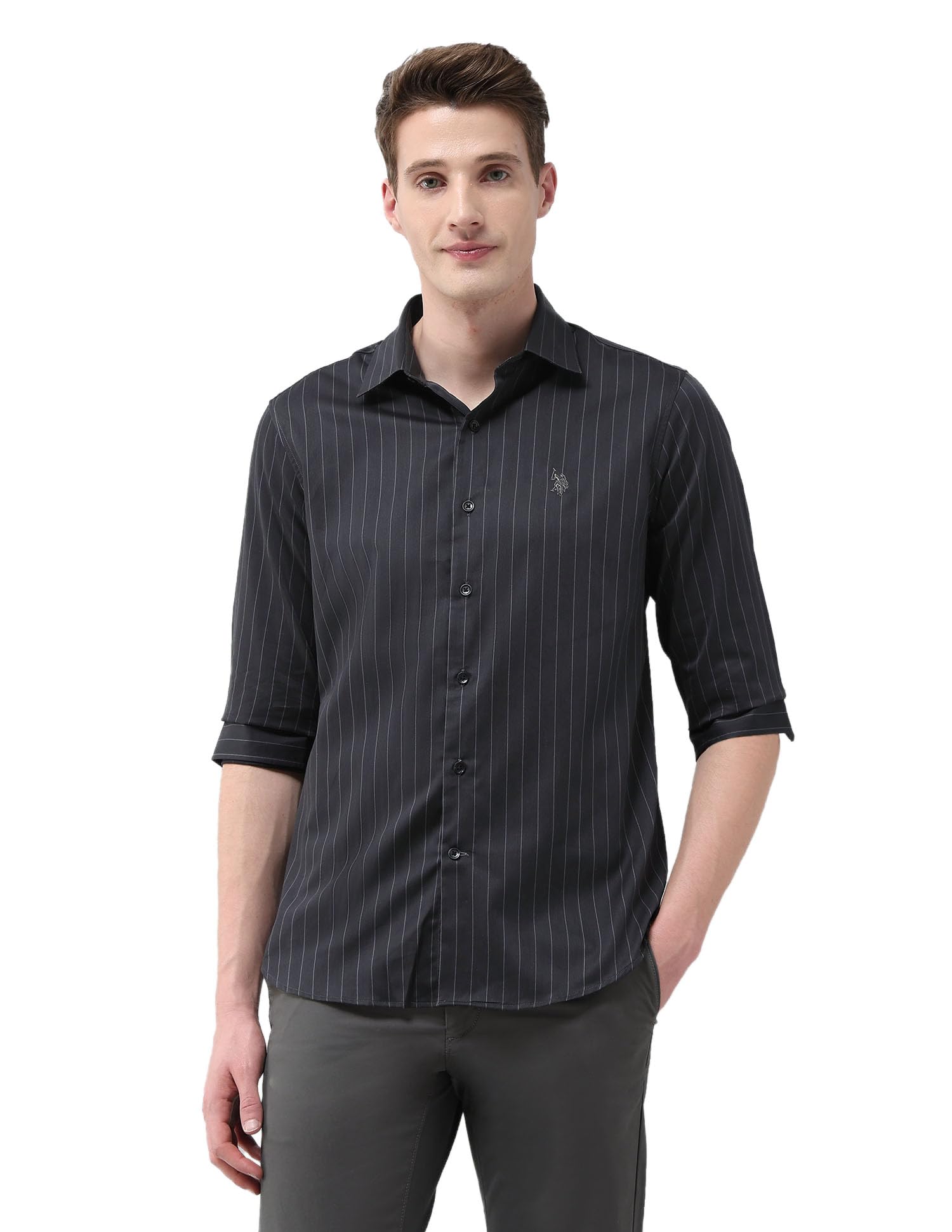 U.S.Polo Association Men's Vertical Striped Tailored Fit Shirt-image-27