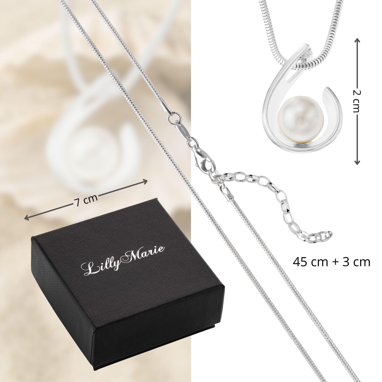 Collar Fino De Plata 925 Con Colgante De Perla De Cristal Para Mujeres