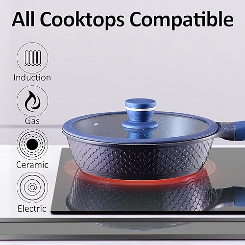 Miniatura 3 de Ailwyn Sartén antiadherente pequeña de 8 pulgadas con tapa, sartenes antiadherentes de 8 pulgadas con revestimiento derivado de granito degradado