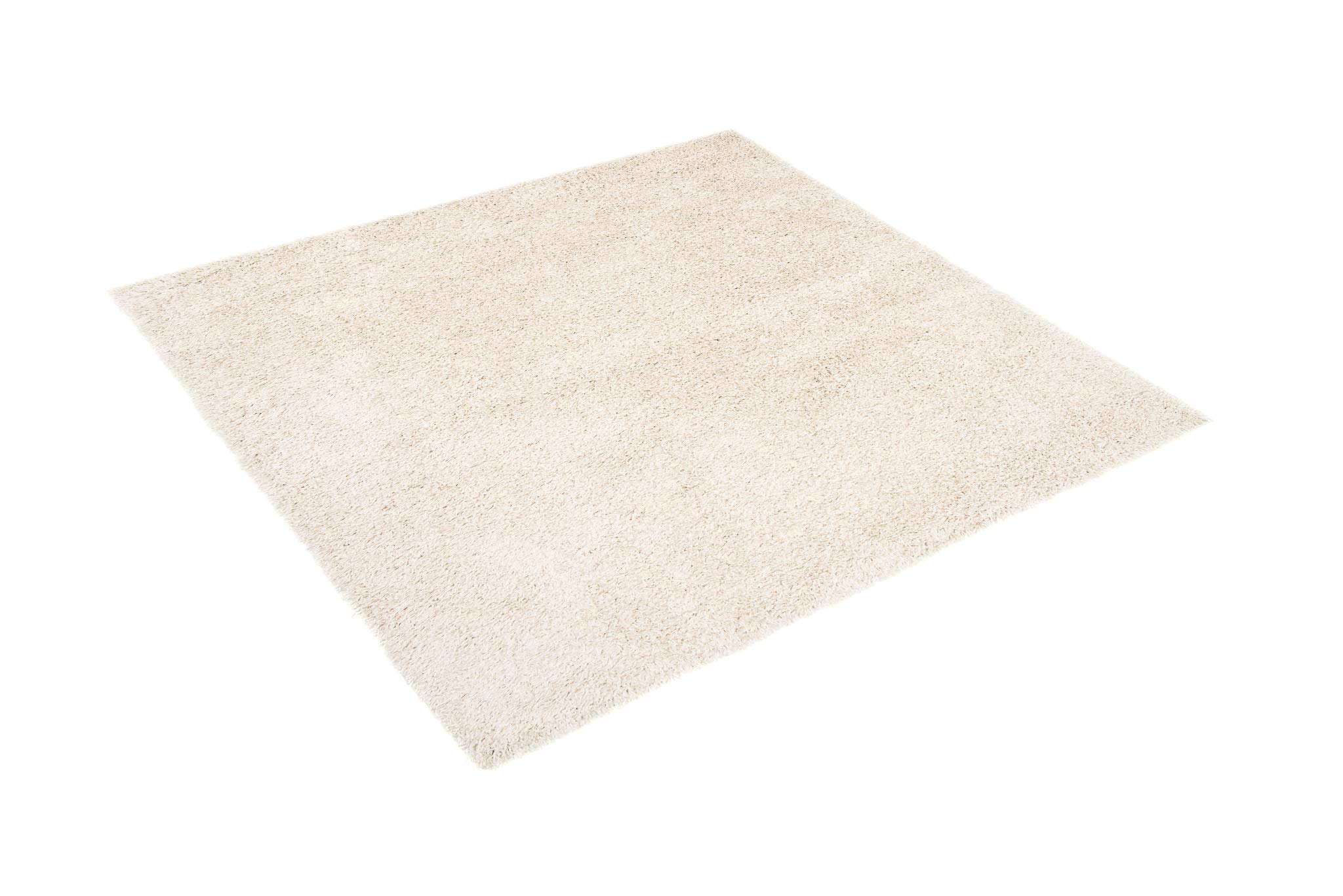 TAPISO Essence Carré Tapis Shaggy Poils Longs Moderne Beige Uni Tapis Salon Chambre Adulte Enfant Descente de Lit Moelleux Super Soft Epais Oeko-TEX 200 x 200 cm