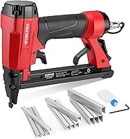 Vista 10 de WORKPRO Pistola de grapas neumática de calibre 20, grapadora de tapicería T50 con 1260 grapas de 1/4 a 5/8 pulgadas, escape trasero