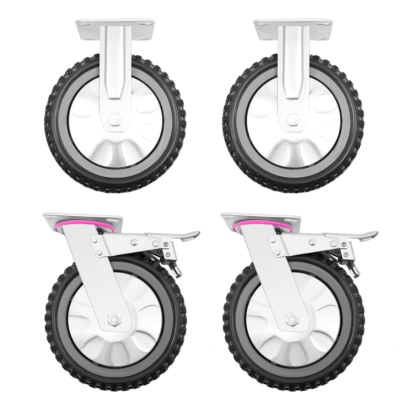 Juego de 4 ruedas giratorias de 600 kg, ruedas de transporte de hierro PVC con freno, ruedas de carga pesada para muebles de taller