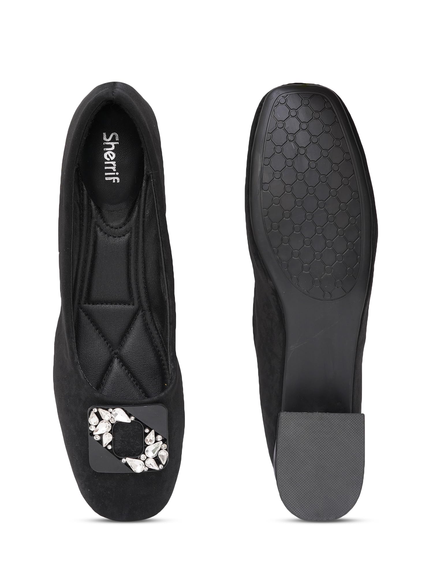 Women's Block Heel Pumps | Slip-On Formal Shoes | Comfortable Cushioned Sole with Crystal Embellished Buckle | Elegant Low Heel Office Footwear for Women(290)-image-42