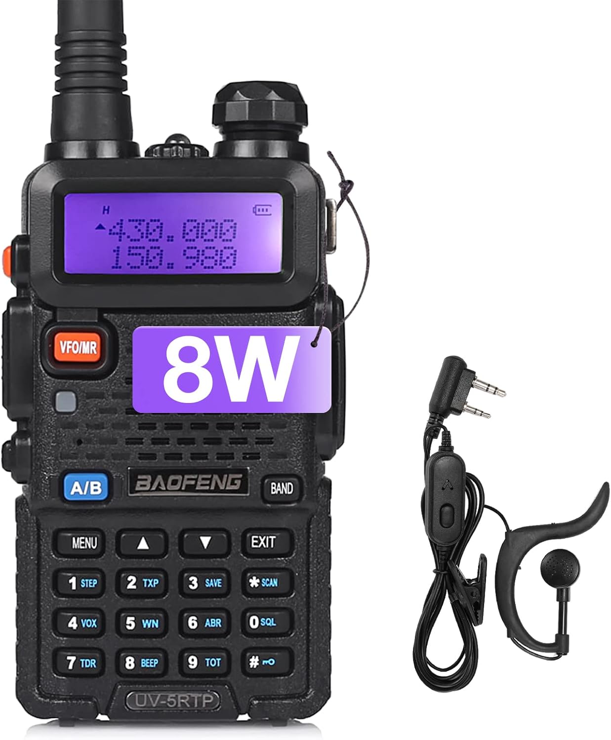 BAOFENG UV-5RTP 8/4/1W Two-Way Radio, High Power Dual Band Long Range for Adults, Tri-Power Handheld Ham Radio with Speaker Mic, Programming Cable (2 Pack) : Electronics