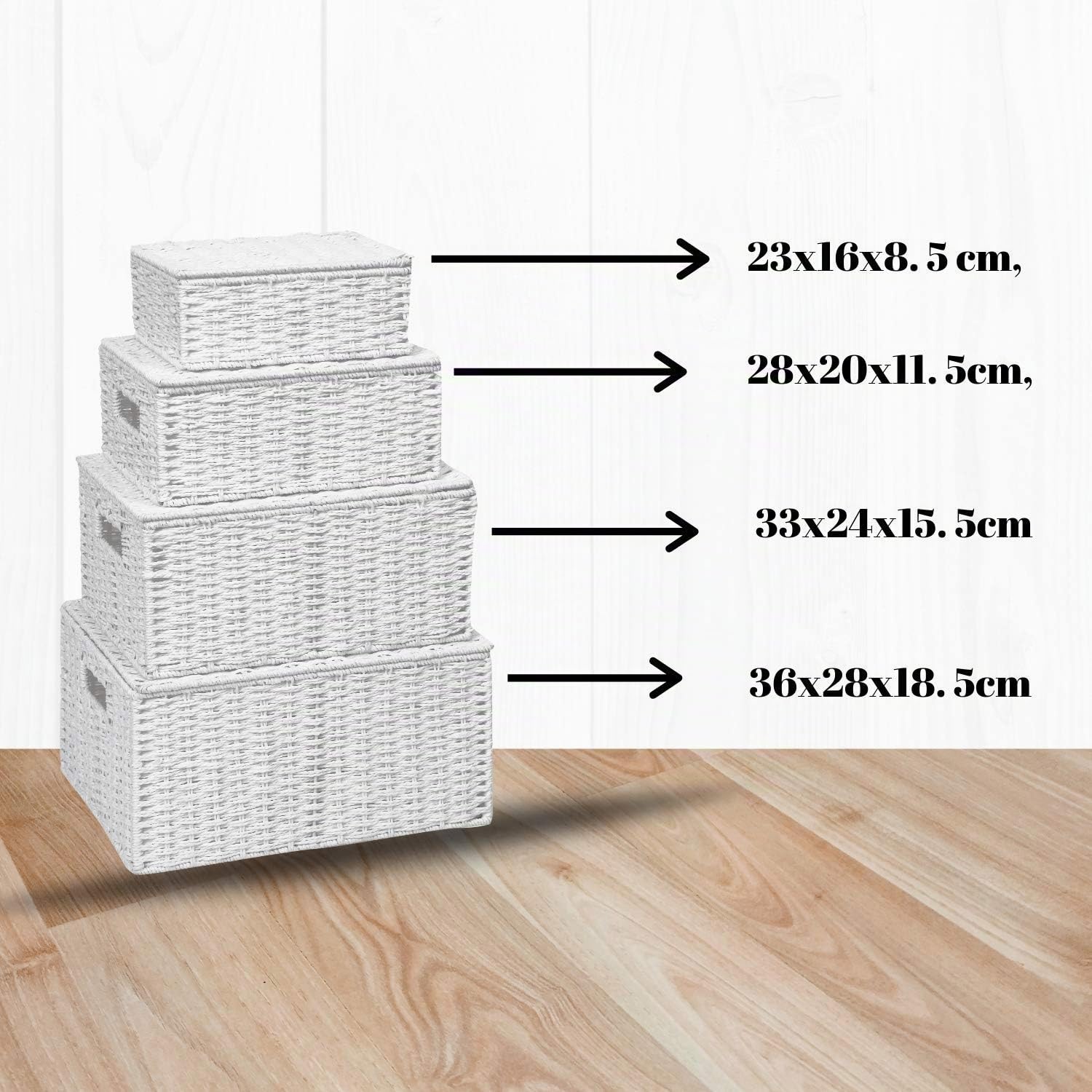 ARPAN Cesta de Almacenamiento (Juego de 4) – Contenedor de Almacenamiento con Tapa y asa de inserción para un fácil Transporte – Práctica Caja organizadora de Almacenamiento – Incluye pequeño,