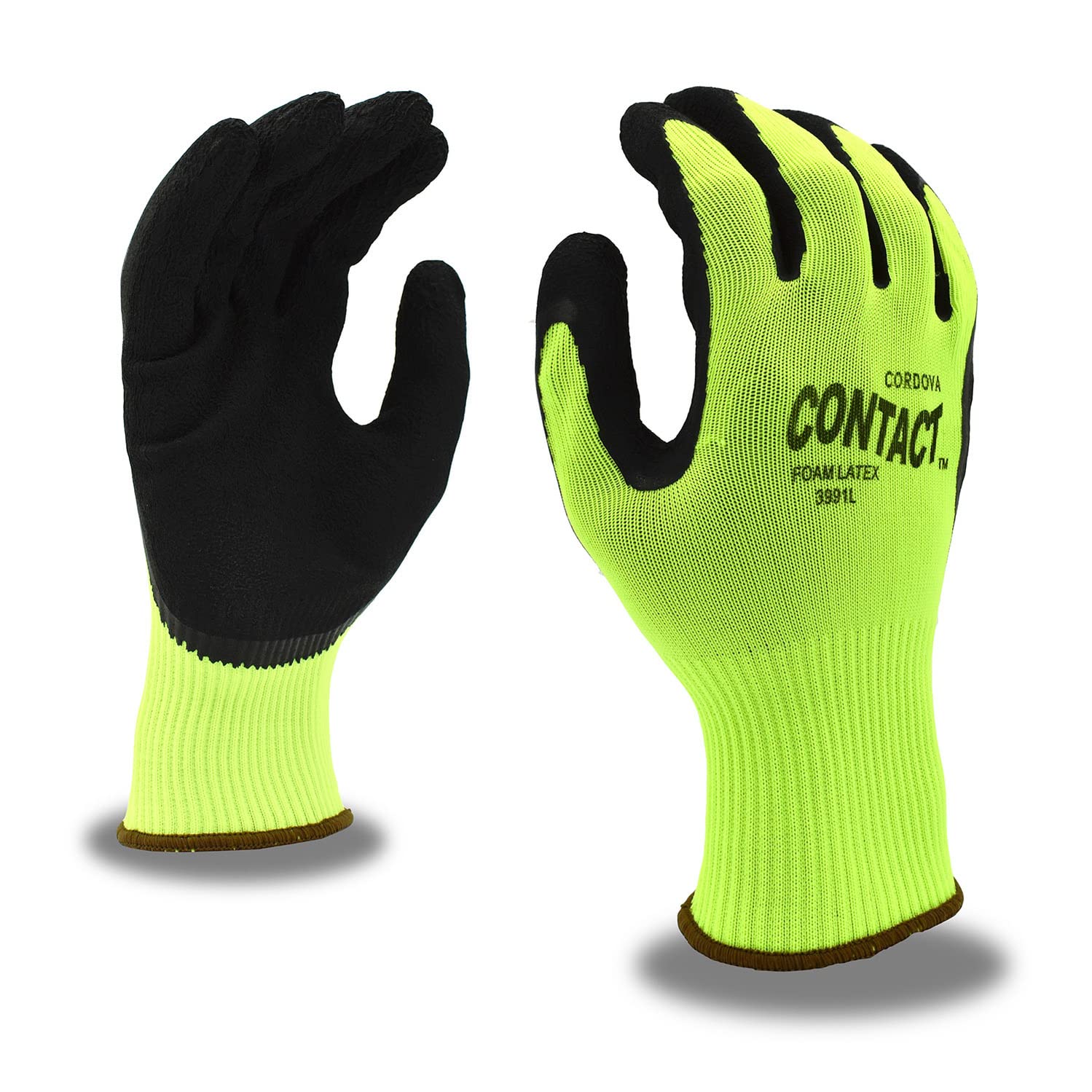 Cordova 3991S Contact Gloves, 13-Gauge, Hi-Vis Green Nylon Shell