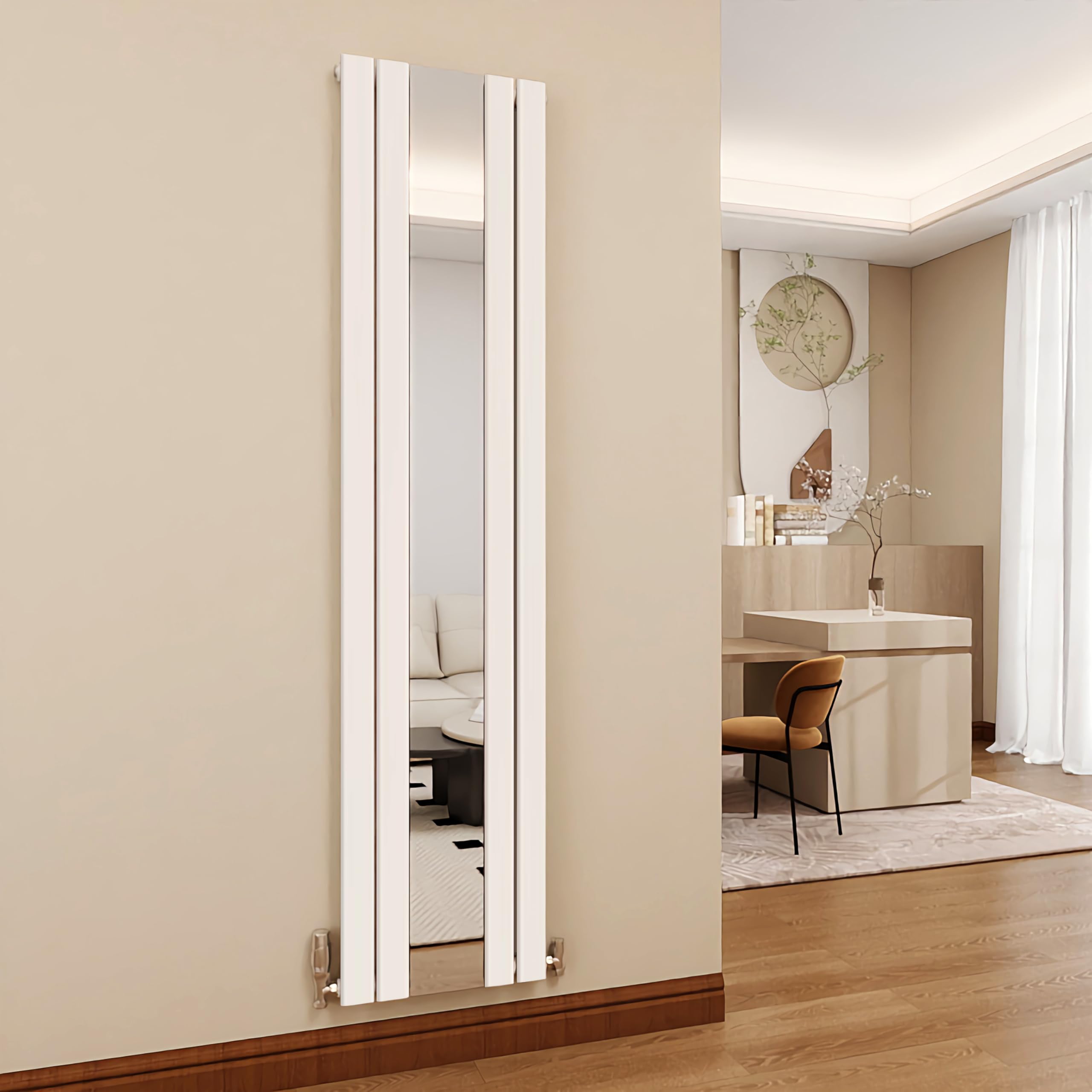 SKY BATHROOM 1800x407mm Modern Vertical Mirror Radiator White Single Panel Central Heating Radiator