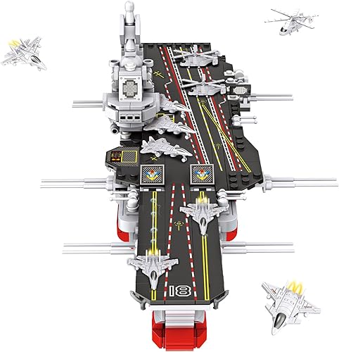 Juego de bloques de construcción de portaaviones, kit de construcción de acorazado militar con avión de combate, aprendizaje creativo y juego de