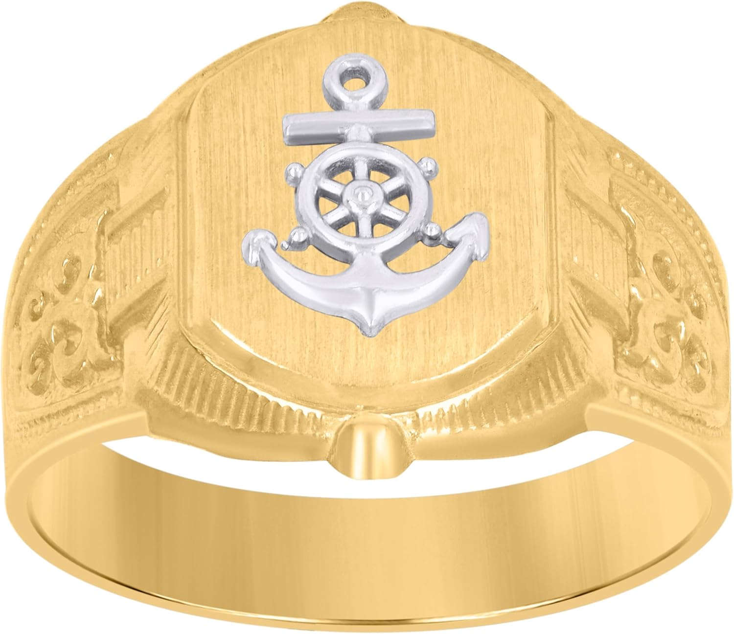 Jewels By Lux 10kt Two-Tone Gold Mens Anchor Signet Ring