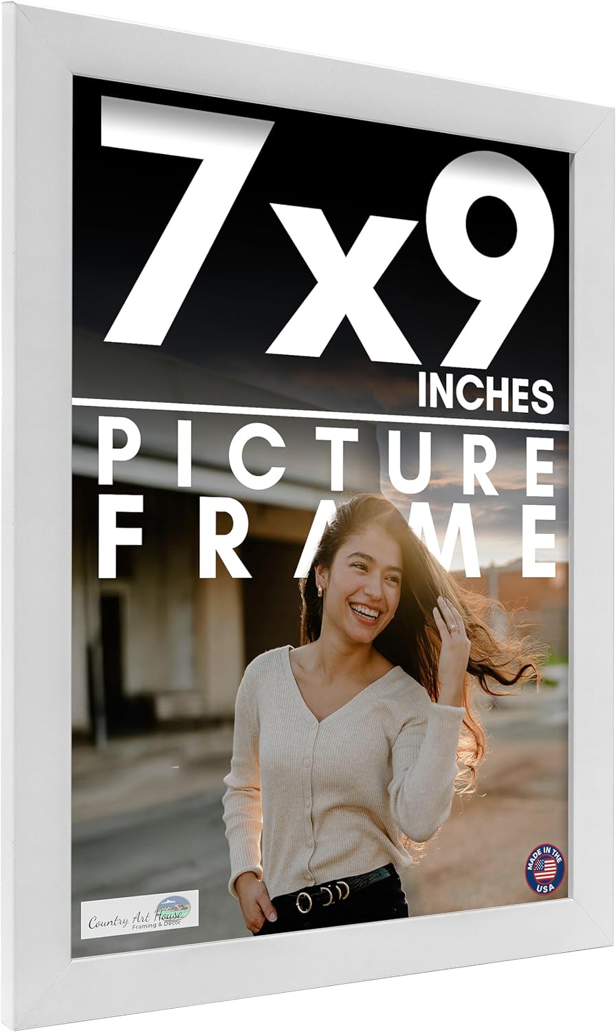 7x9 Frame White Solid Wood Picture Frame Includes UV Acrylic Shatter Guard Front, Acid Free Foam Backing Board, Hanging Hardware Wood Square Frame Wall Frames for Family Photos - no Mat