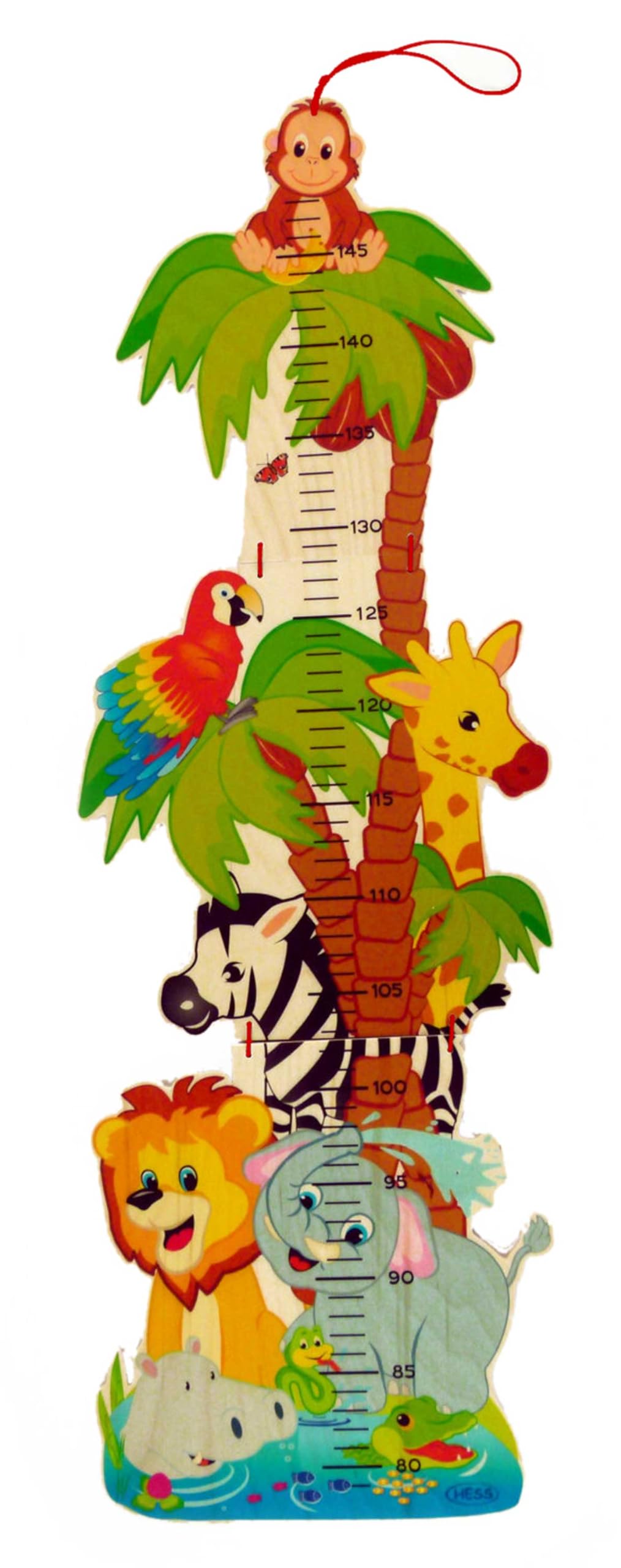 Hess Holzspielzeug 14626 - Messlatte aus Holz für Kinder, Serie Dschungel, handgefertigt, klappbar, geeignet für eine Körpergröße von ca. 80 bis 150 cm