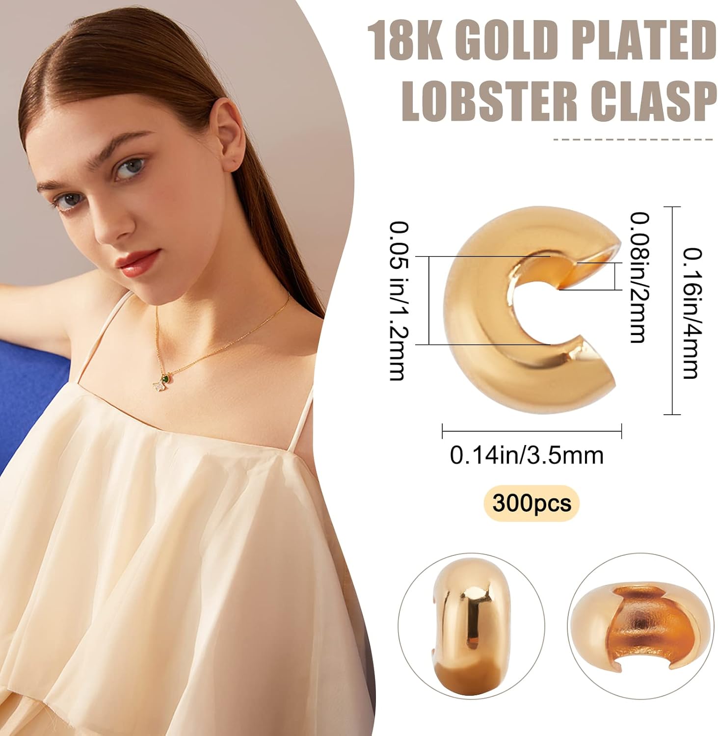 Beebeecraft 1Box 300Pcs 18K Gold Plated Crimp Bead Covers Metal Half Round Open Crimp Beads Knot Covers Caps 3mm for DIY Jewelry Makings - Image 2