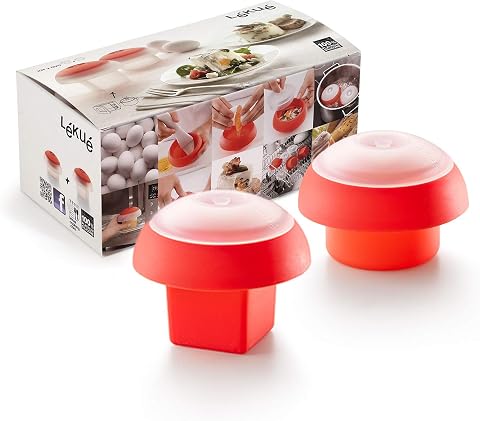 Lékué Kit 2 Moldes huevo para microondas/baño maría, silicona Rojo, 200 ml