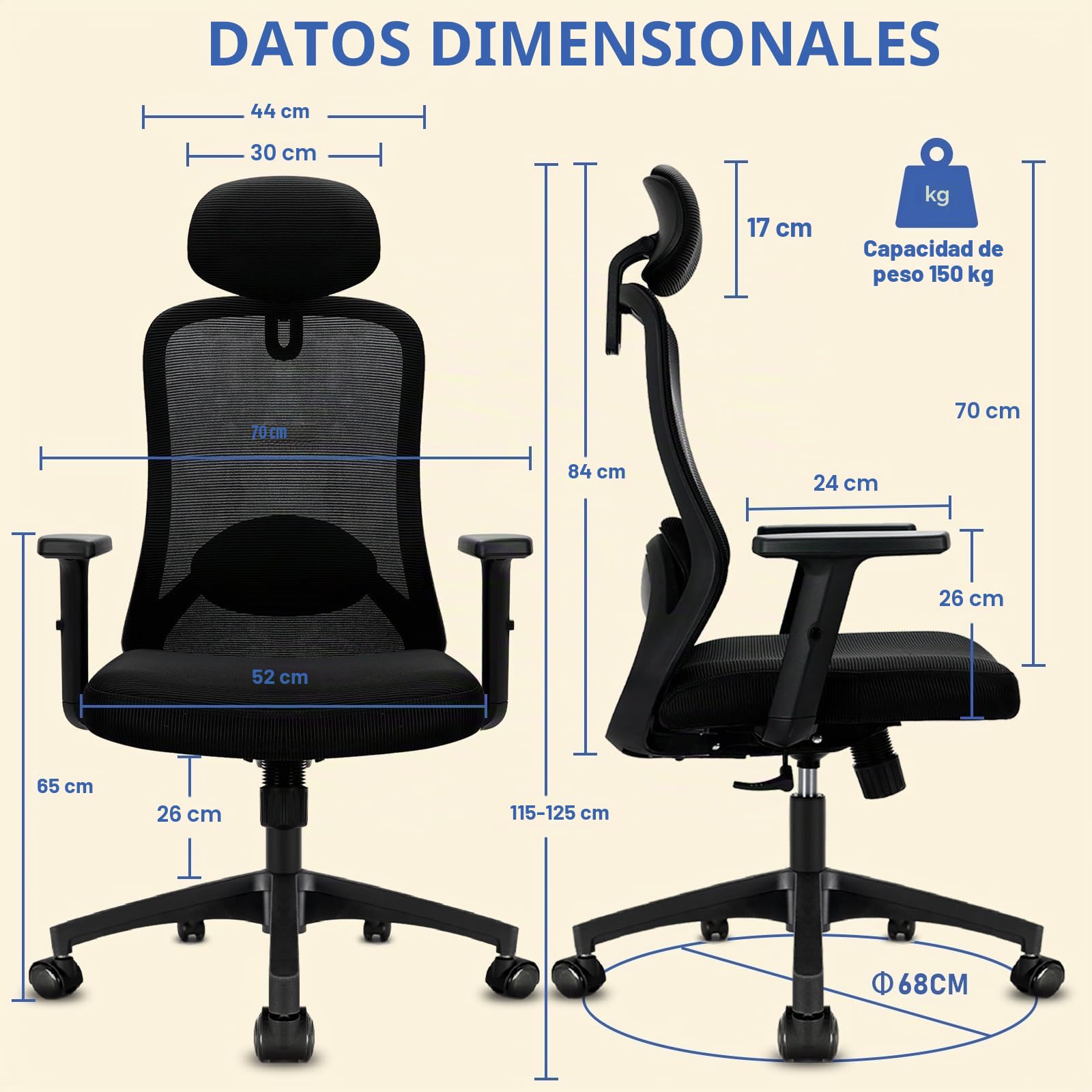 Milacyee Silla Oficina, Silla Ergonomica Escritorio, Silla Ergonómica con Reposacabezas, Reposabrazos,90°-130° Bloqueable Respaldo,Ajuste de Altura,Silla de Escritorio Capacidad de Peso 150KG