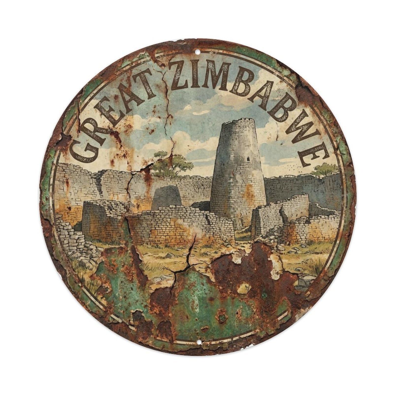 Zimbabwe Vintage Travel Great Zimbabwe Vintage Metal Tin Sign Plaque Wall Decor for Cafe, Club Bar, Office, Garden Metal Poster 8x8Inch