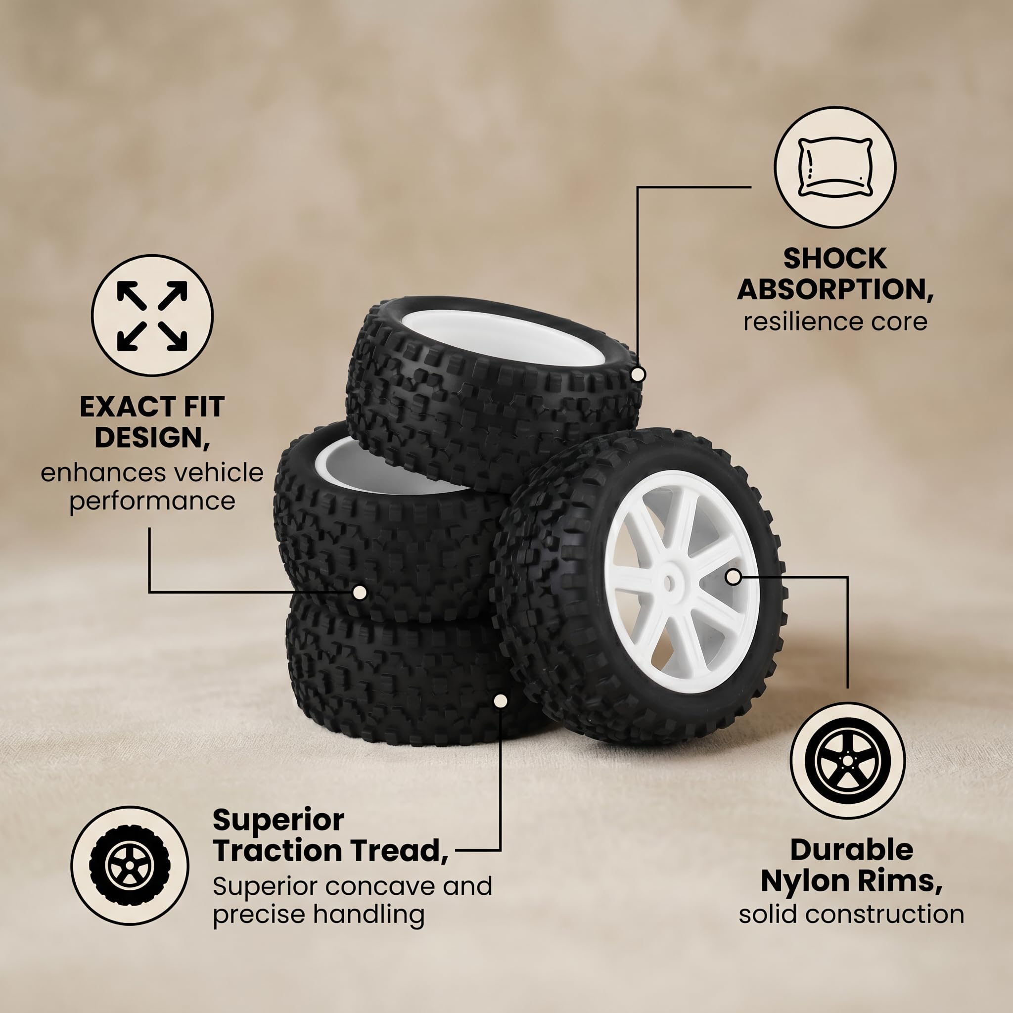 VGEBY1 4pcs RC Racing Tyre, Ruedas 1/10 RC Neumático de Coche Rubber Tire Wheel para ZD Racing LRP Traxxas Buggy Car Model Car Accessories Accesorios De Modelos