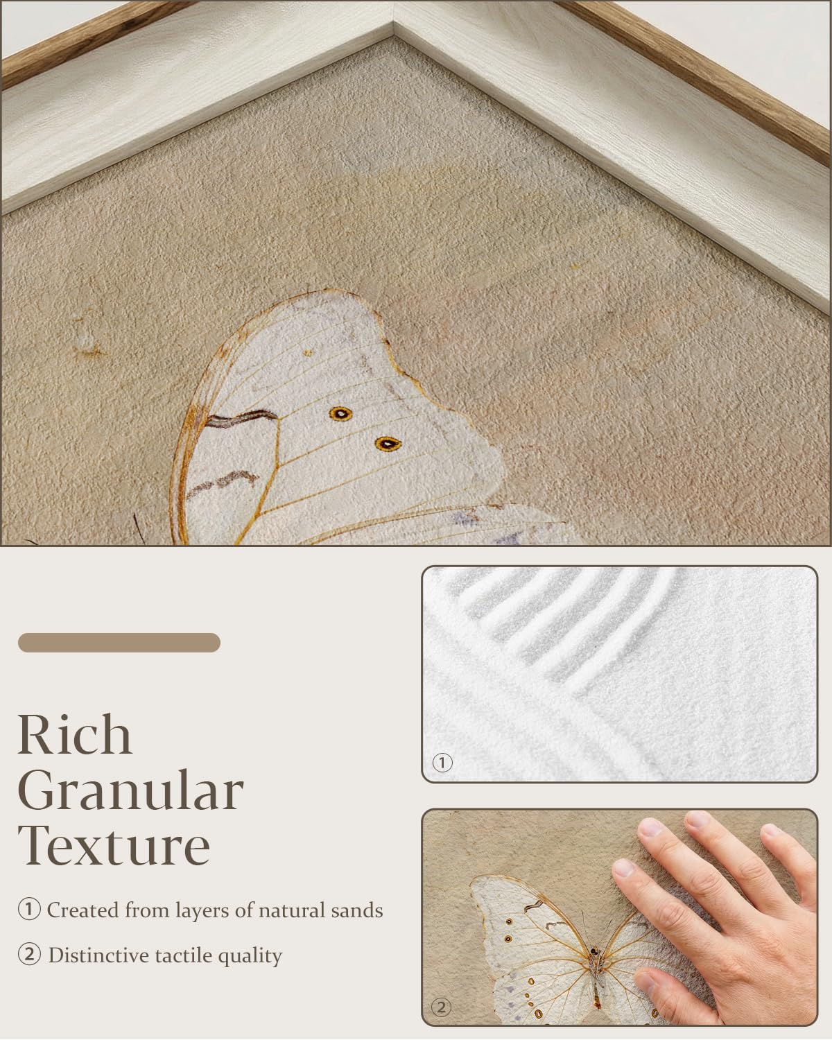 VIYYIEA 3D Granular Texture Framed Wall Art, Upgraded Version Vintage Wall Decor, With Natural Sands Painting Prints, Understated Luxury Home Decor Gifts for Friends or Family - 16L x 12W