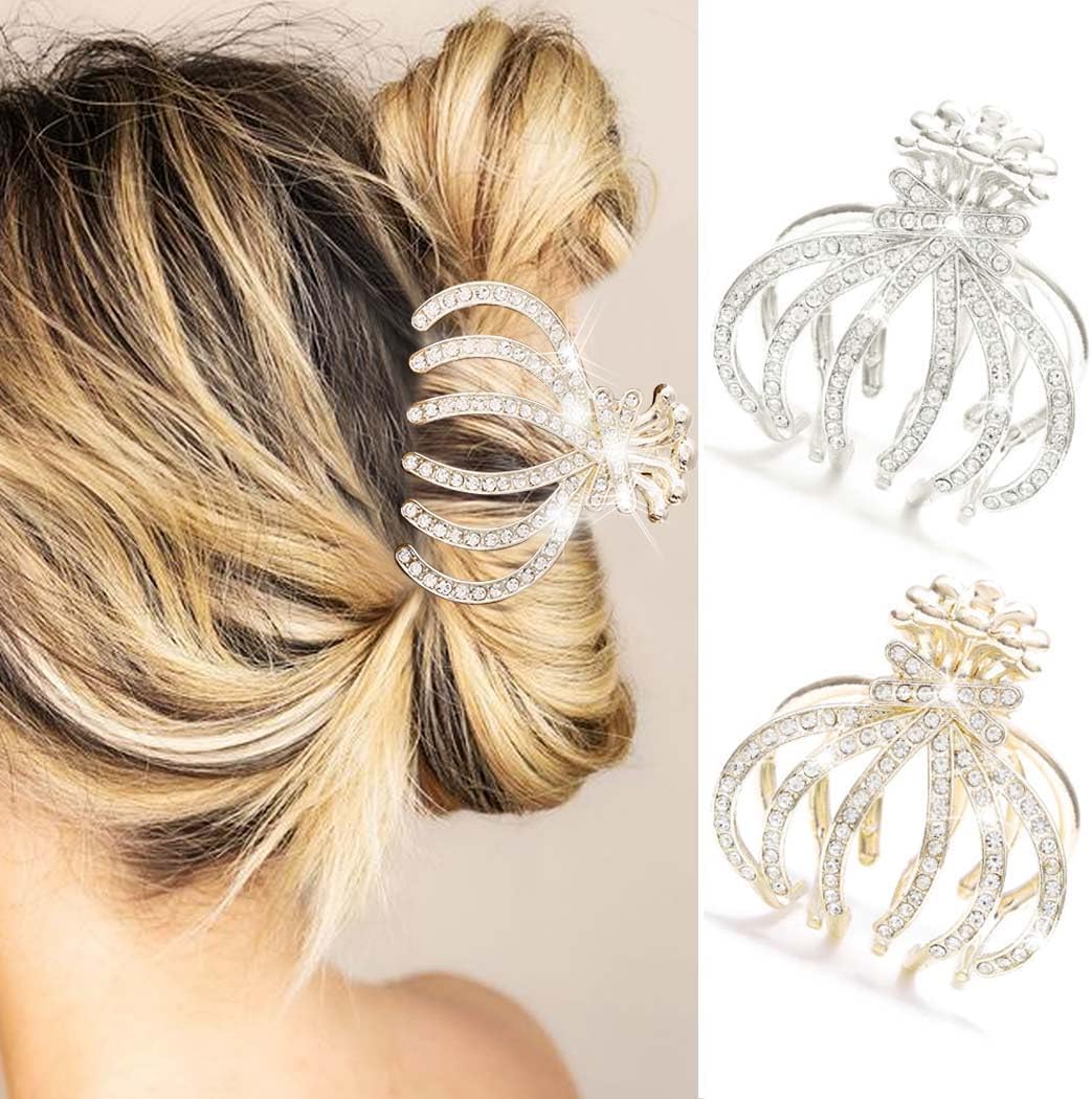 Medium Antique Silver Butterfly Hair Claw Clip - Rhinestone Crystal Decor, Perfect For Weddings, Proms, & Special Occasions