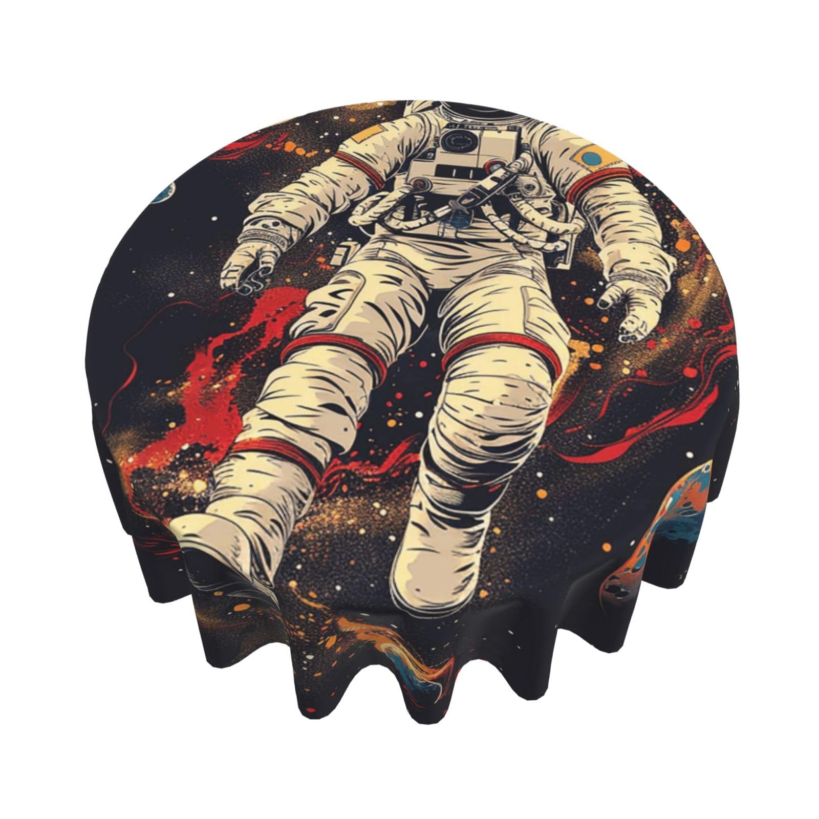 Round Tablecloth 152cm Waterproof Tablecloth for Dining Tables Kitchen Farmhouse Tablecloths Outer Space Rocket Astronaut Table Cloth Wrinkle Free Table Cover for Dining Buffet Wedding Party