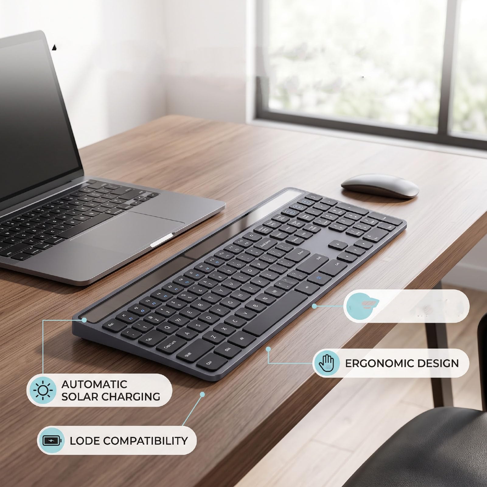 Tastiera Wireless con Ricarica Solare, 109 Tasti