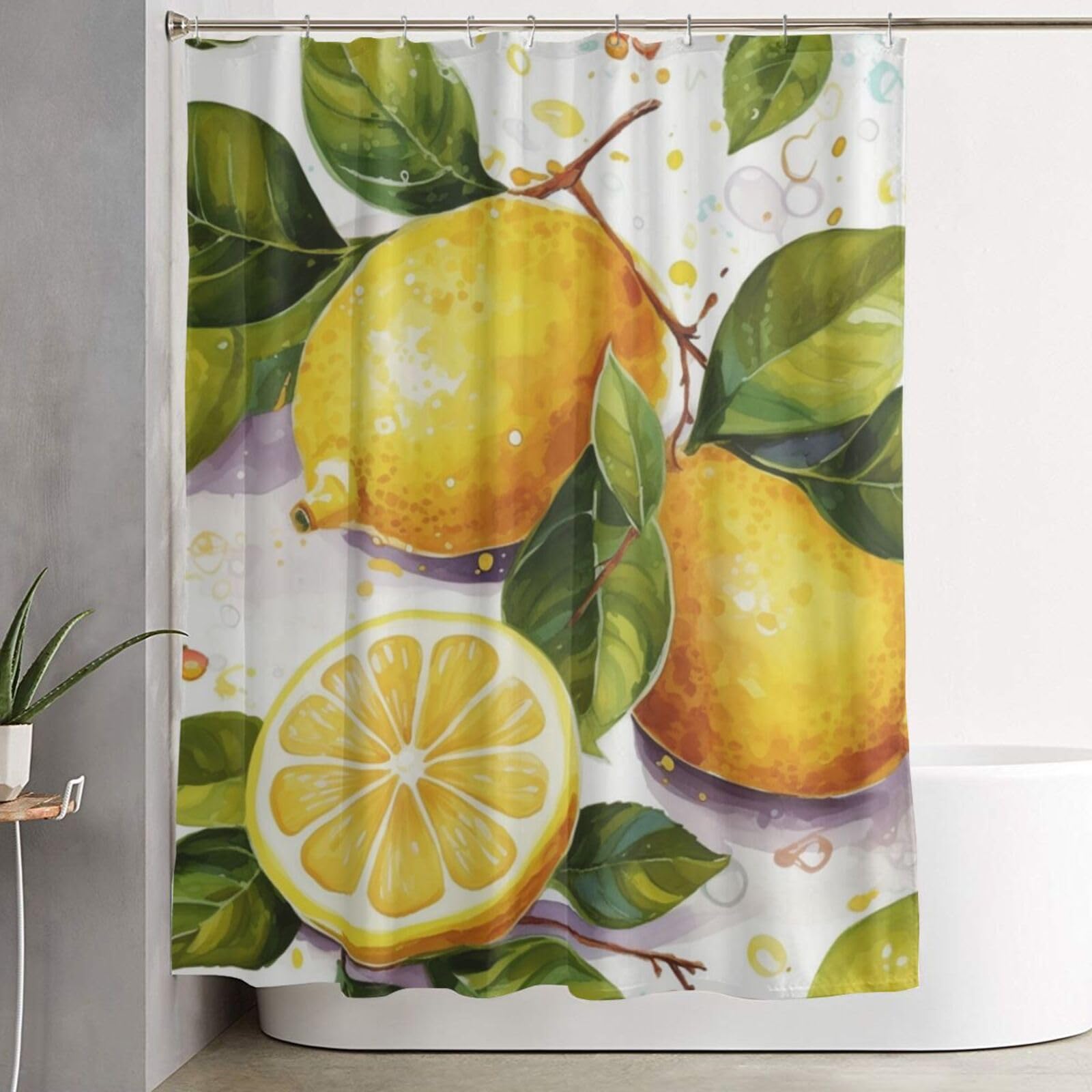 Rideau de douche citron pour instaurer une ambiance fraîche et colorée lors de votre bain