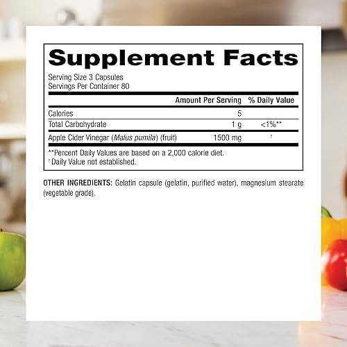 Miniatura 5 de Webber Naturals Pastillas de vinagre de sidra de manzana, 1,500 mg por porción, alta potencia, 240 cápsulas, digestión natural, metabolismo, peso y