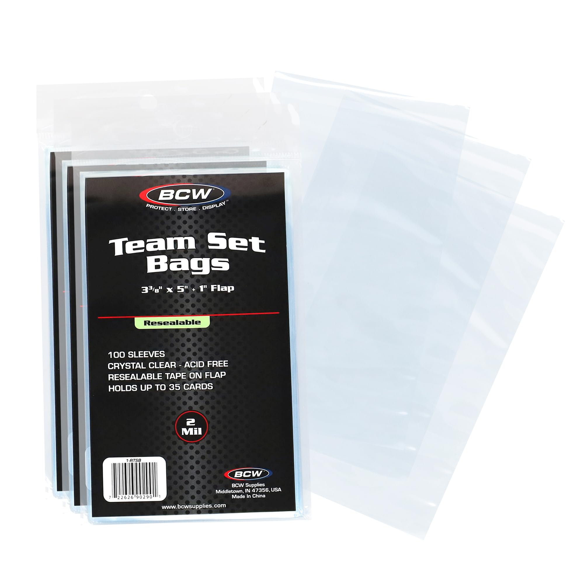 BCW Resealable Team Set Bags – 300 Count | Holds 35 Loose Cards or 5 Standard 35pt Toploaders | Fits Magnetics up to 108pt | Acid-Free Team Bags for