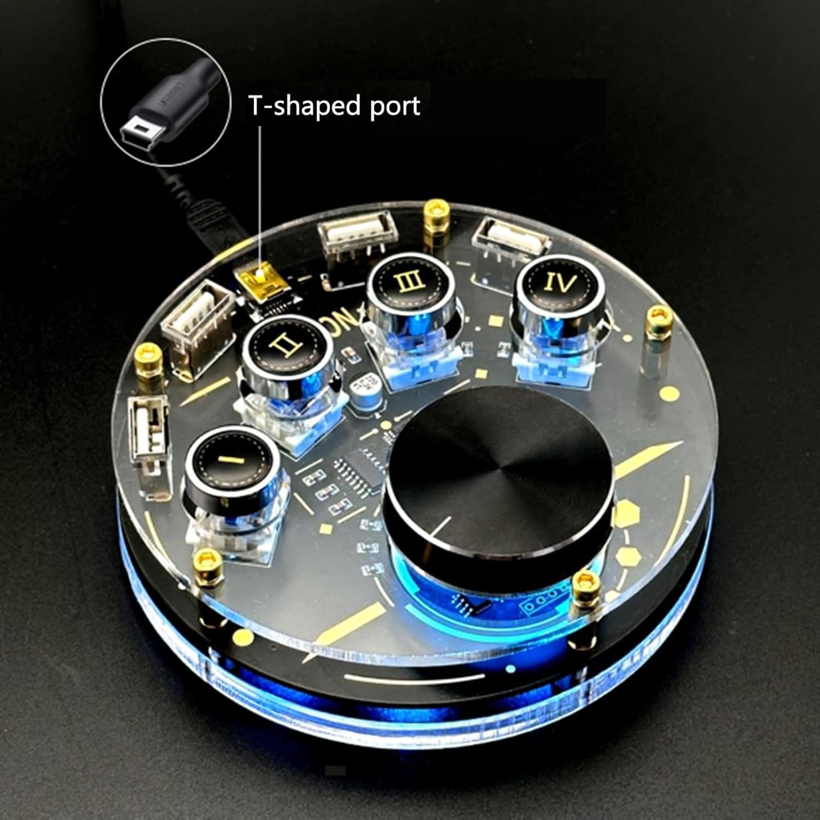 Docking Station USB, Hub USB Multifunzione Con 4 Tasti Di Scelta Rapida Programmabili, 3 Porte USB 2.0, 1 Porta Di Alimentazione USB E 24 Effetti Di Illuminazione RGB, Ideale Per Il Gaming In Studio