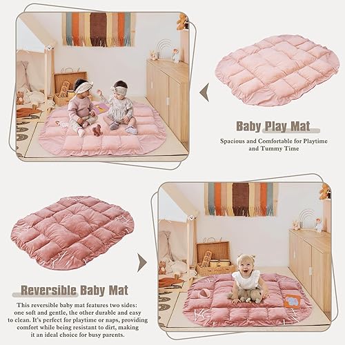 Miniatura 4 de Gimnasio de felpa 5 en 1 para bebés, tapetes de juego para bebés, gimnasio convertible para bebés con almohada, tapete para el tiempo boca abajo,