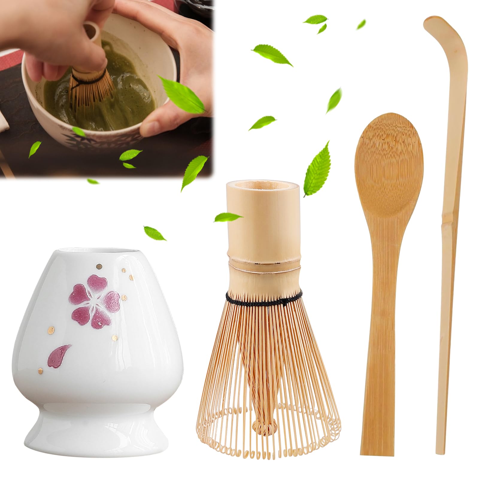 Set Matcha Completo 5 Pezzi – Ciotola In Ceramica E Frusta In Bambù, Colino E Paletta, Regalo Per Gli Amanti Del Tè