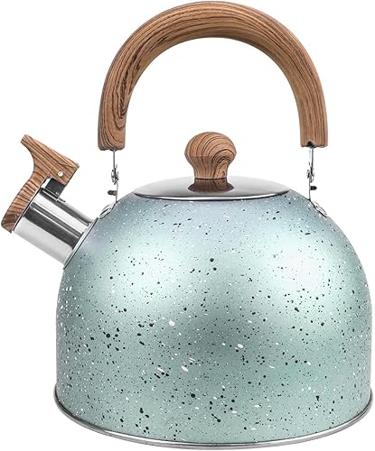 Miniatura 8 de Tetera de acero inoxidable de 2 litros con mango de madera para hervir agua, café, té, leche, etc. (azul)