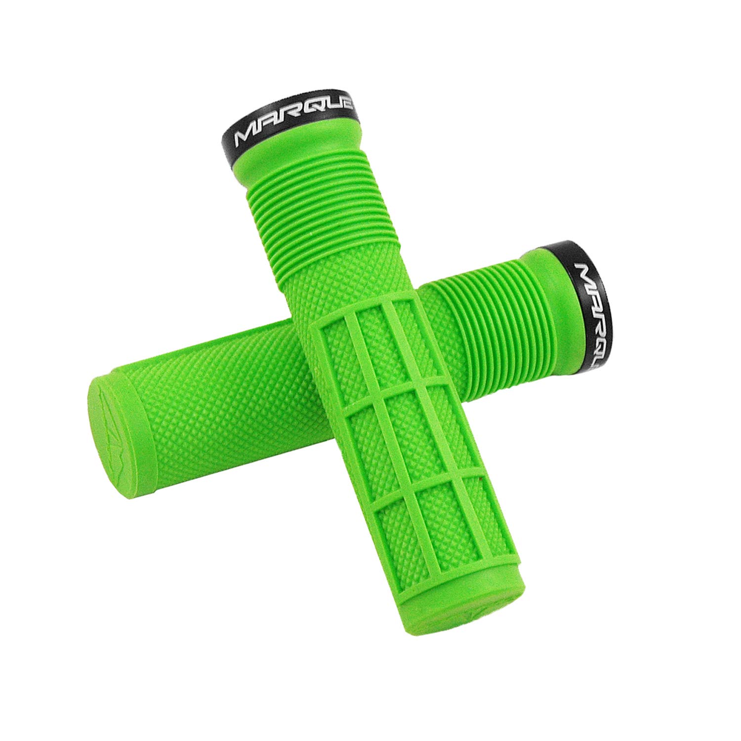 MARQUE Race Mountain Bike Handlebar Grips – Single Lock-On Ring Collar MTB and BMX Bicycle Handle Bar with Non-Slip Grip, Knurly Gritty Pattern and Half Waffle Pattern