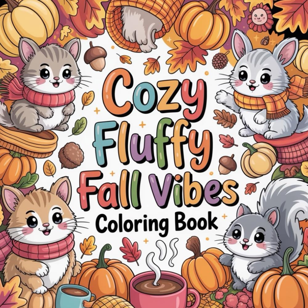 Cozy Fluffy Fall Vibes Coloring book: cute coloring book for kids, coloring book for adults, kawaii coloring book, Coloring Book for Adults and Kids, ... cozy autumn vibes, hygge inspired coloring