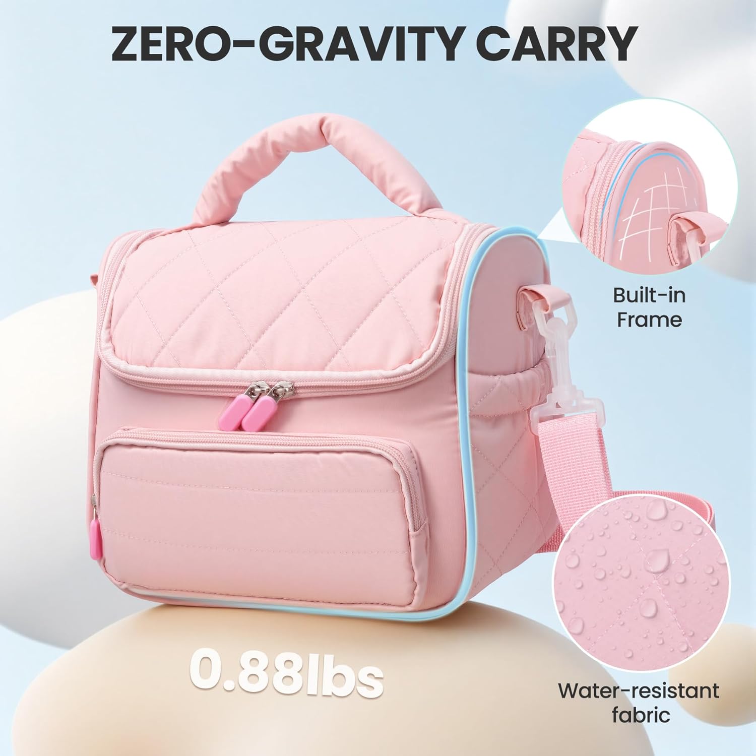 Insulated Lunch Bags for Women, Cute Quilted Lunch Box, Lightweight Puffy Padded Waterproof Lunch Tote, Reusable Lunch Cooler for Work Picnic Travel