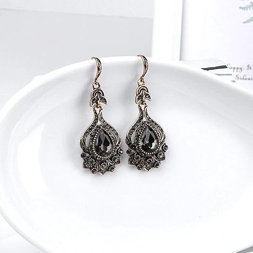 Miniatura 2 de Aretes colgantes vintage chapados en oro negro y gris para mujer con cristales de circonita cúbica