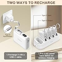 Vista 6 de Yoobao Estación de carga de banco de energía compartida, carga rápida de 10000 mAh con 5 cargadores portátiles, entrada de cable USB C integrado