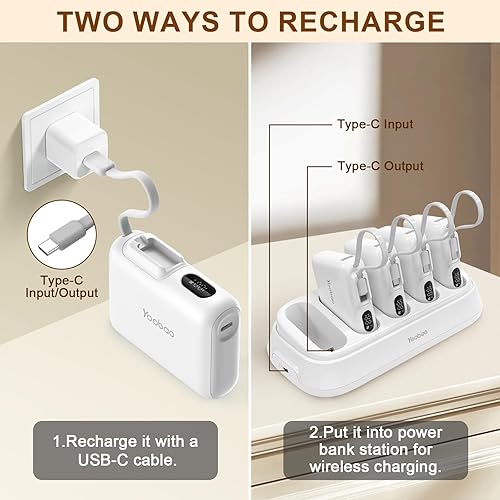 Miniatura 6 de Yoobao Estación de carga de banco de energía compartida, carga rápida de 10000 mAh con 5 cargadores portátiles, entrada de cable USB C integrado,