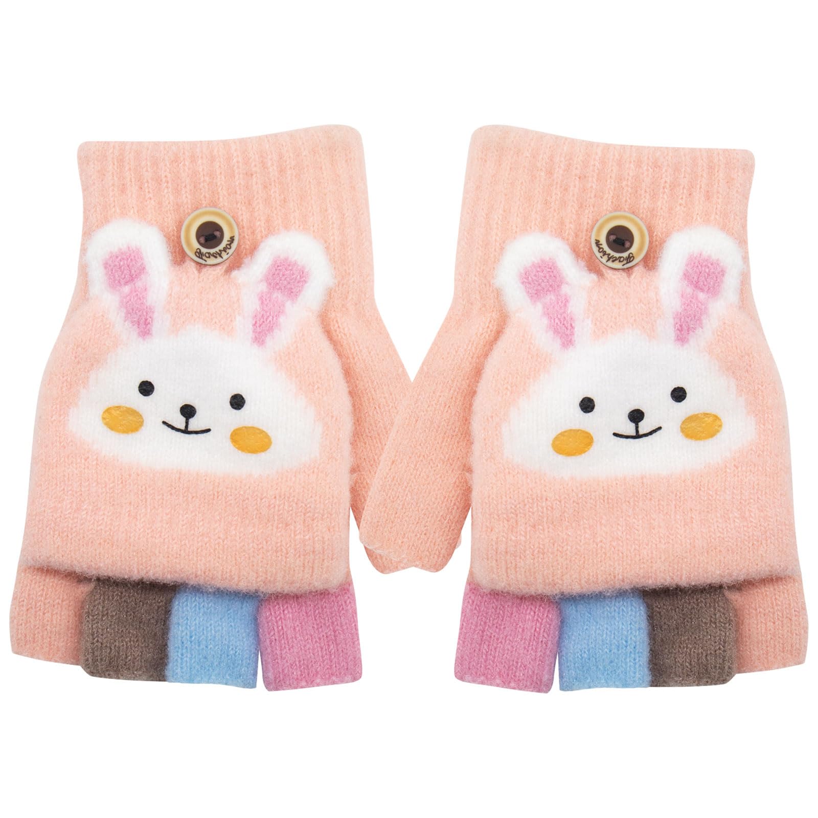 Guantes para niños sin dedos Invierno cálido convertible Flip Top Guantes suave forro de punto y elástico Cute Cartoon para Niños Niño Niñas 7-10 Años