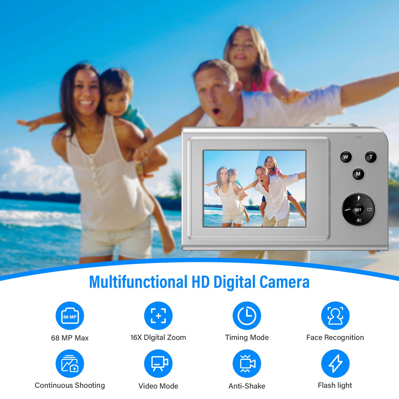 Fotocamera Digitale 68MP 4K - Compatta, Zoom 16X, Con Scheda 64GB, Per Bambini E Principianti, Nero - Foto 4