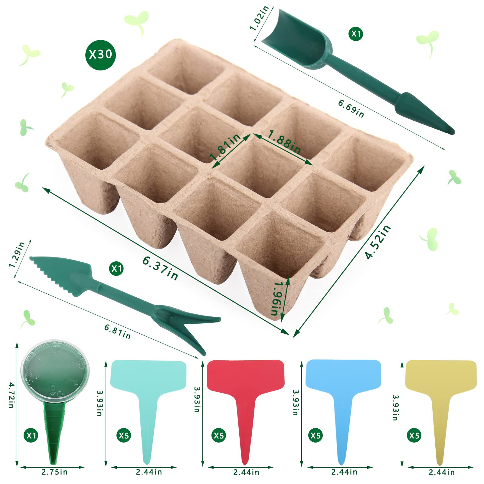 360 Cell Peat Pots for Seedling Seed Starter Tray Kit, 30 Packs