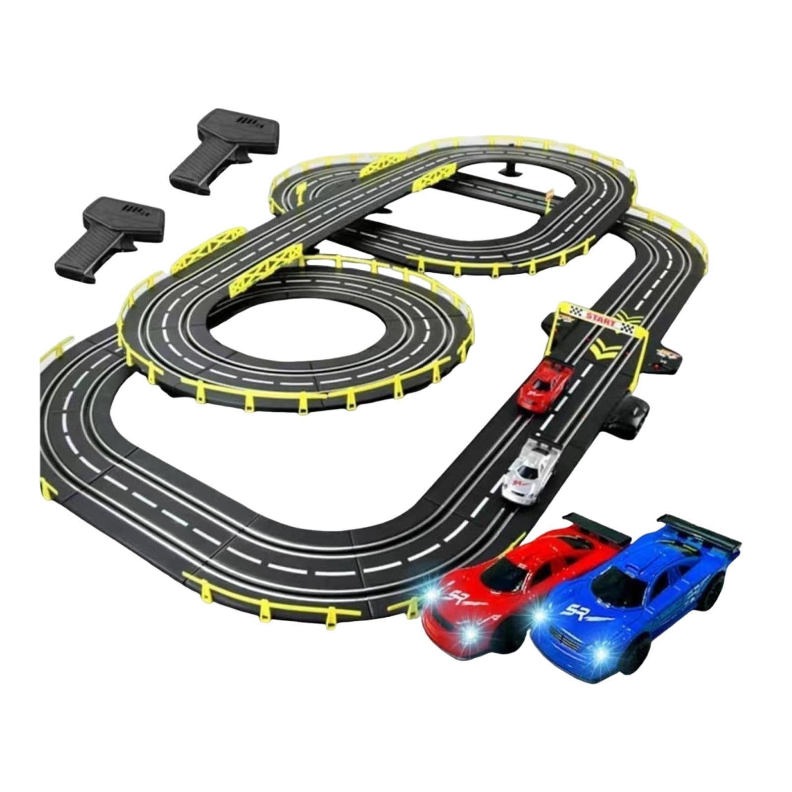 Gralara Set di Pista per Auto da Corsa, con, Regalo di Compleanno interattivo e Creativo, Pista Portatile per Auto elettriche, Giocattolo, 2 Auto